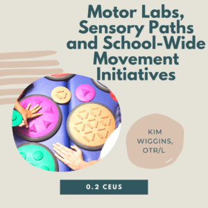 Hands interacting with colorful sensory pads; Motor Labs and School-Wide Movement Initiatives text in background.