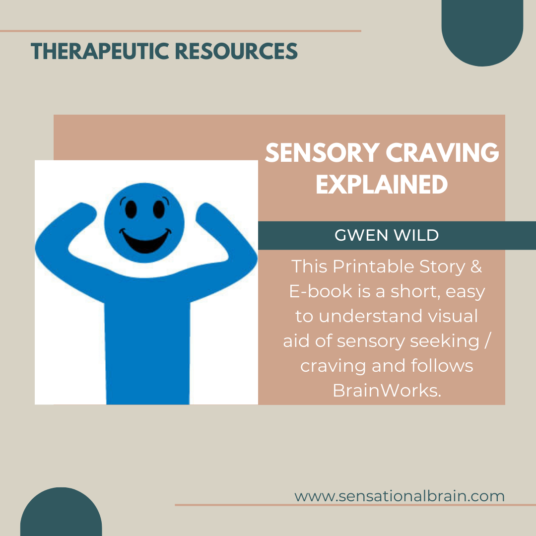 Sensory Craving Explained product cover with a smiling blue figure and descriptive text by Gwen Wild.