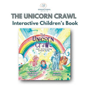 Cover of "The Unicorn Crawl" children's book with a rainbow and unicorns.
