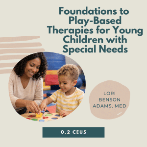 Workshop on play-based therapies for children with special needs, featuring a woman and child playing with shapes.