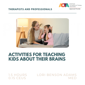 A woman and a girl sit on a couch, smiling and interacting. Text: "Activities for Teaching Kids About Their Brains.